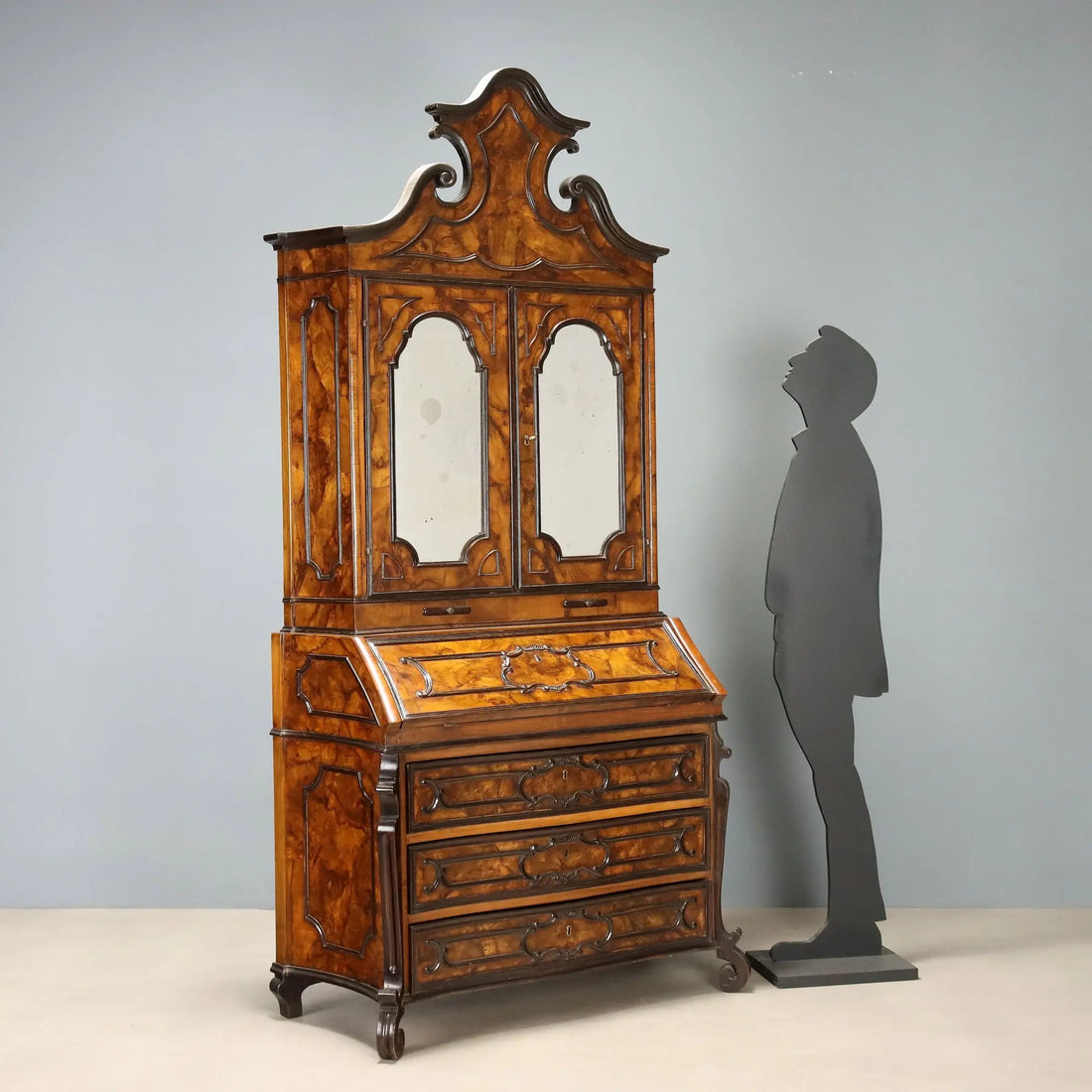 Antique Trumeau Walnut Burl Lombardy Italy XIX Century