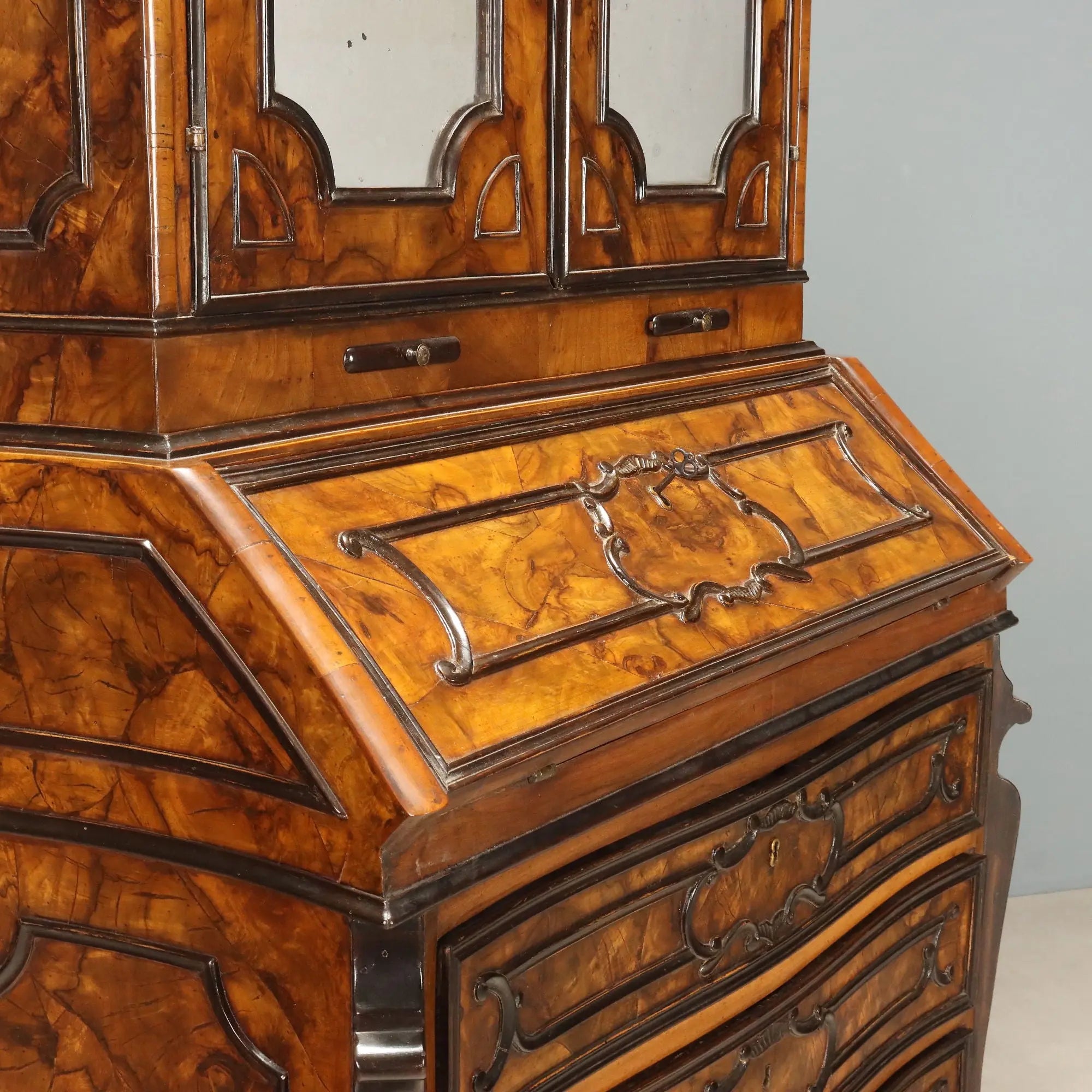 Antique Trumeau Walnut Burl Lombardy Italy XIX Century