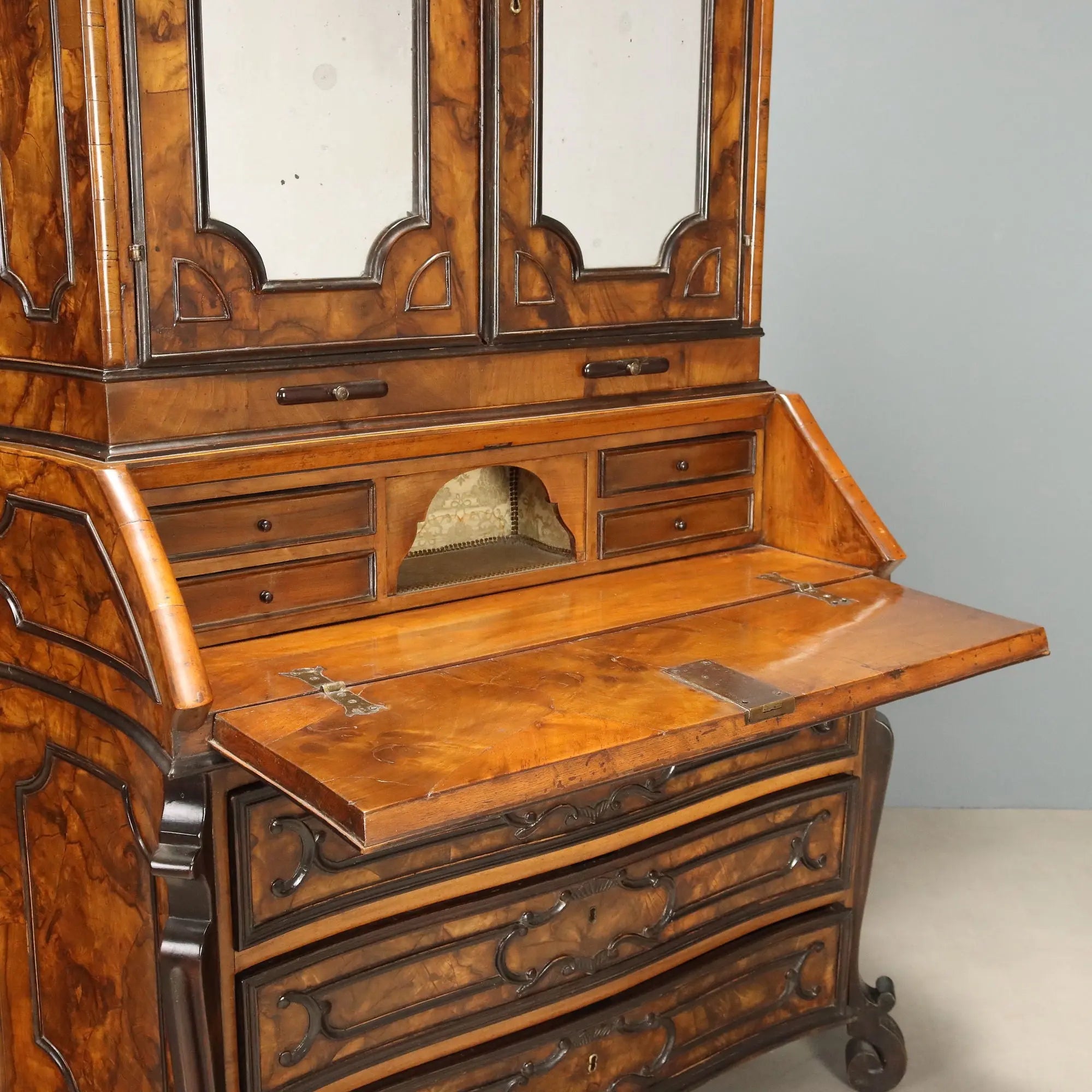 Antique Trumeau Walnut Burl Lombardy Italy XIX Century