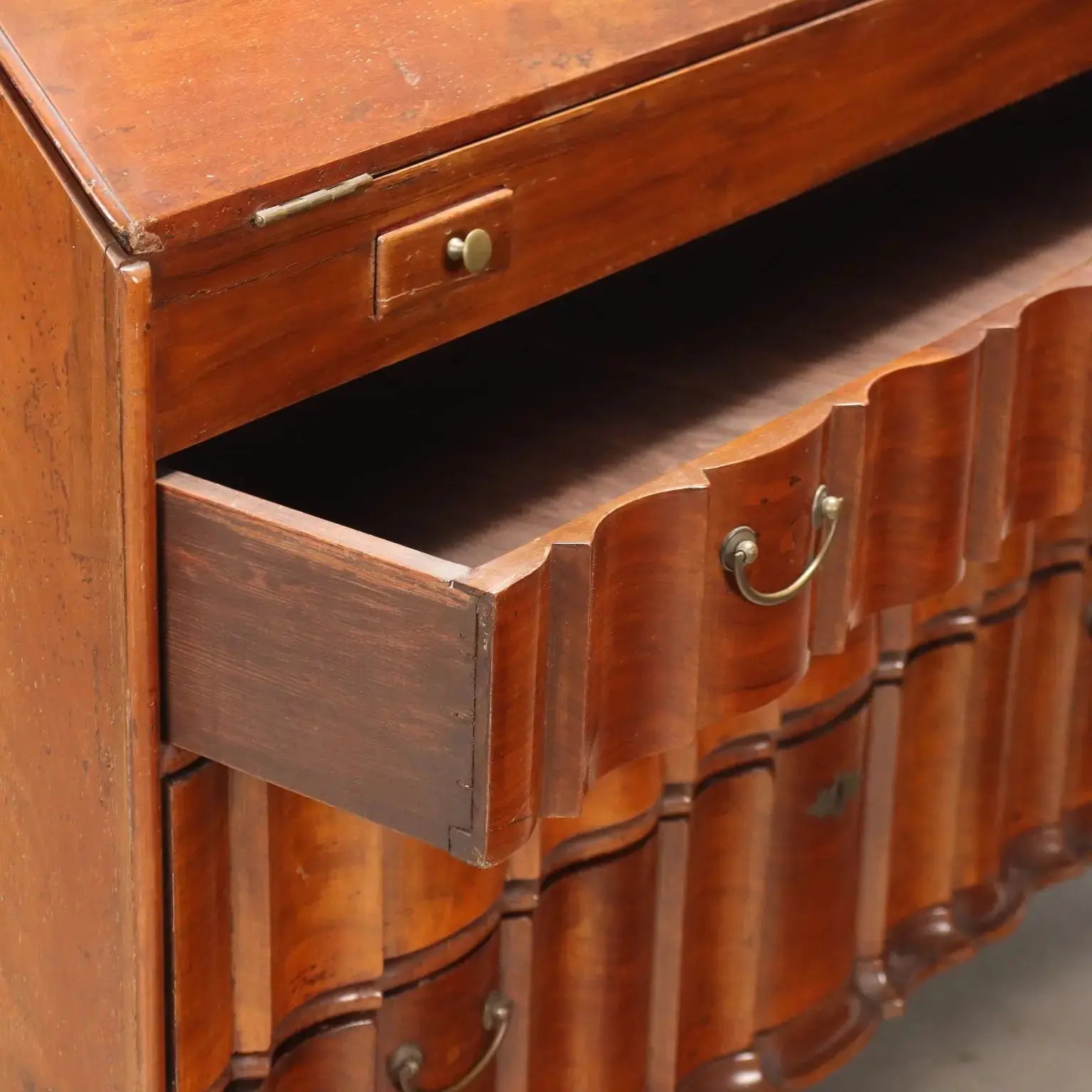 Antique Trumeau Walnut Leafy Carvings Italy XX Century - Northern Europe, XX Century | Antiques | Drop-Leaf Secretaire & Secretaire