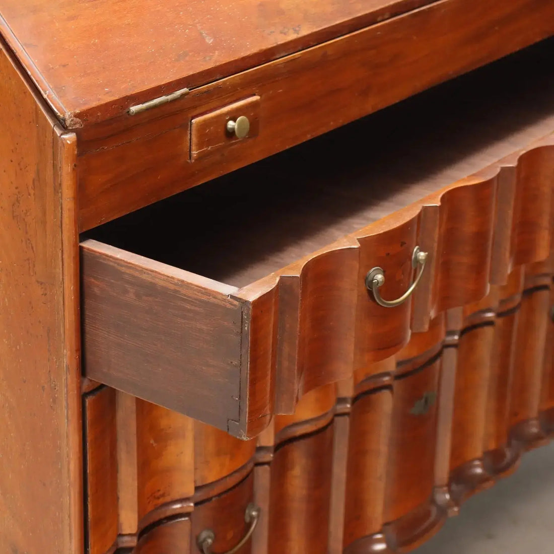Antique Trumeau Walnut Leafy Carvings Italy XX Century - Northern Europe, XX Century | Antiques | Drop-Leaf Secretaire & Secretaire