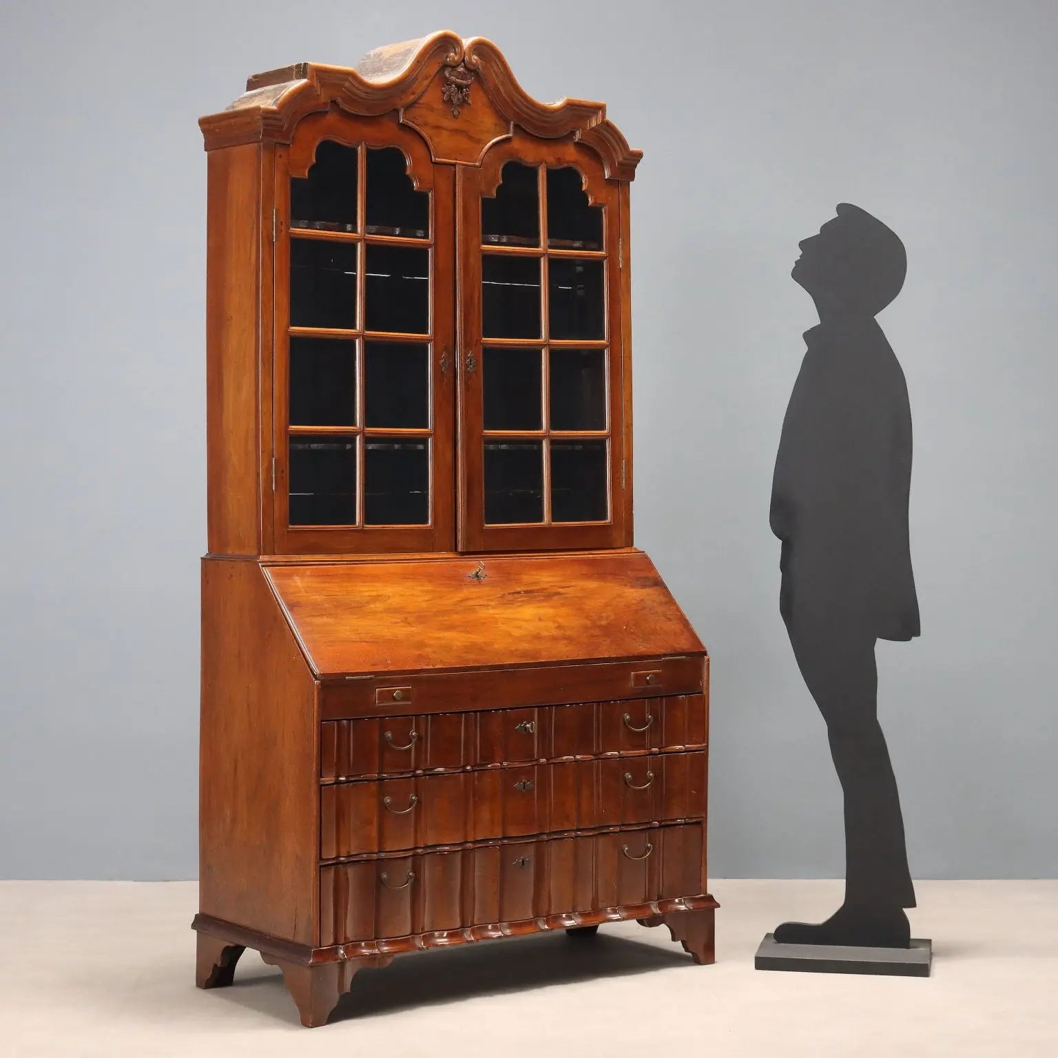 Antique Trumeau Walnut Leafy Carvings Italy XX Century - Northern Europe, XX Century | Antiques | Drop-Leaf Secretaire & Secretaire
