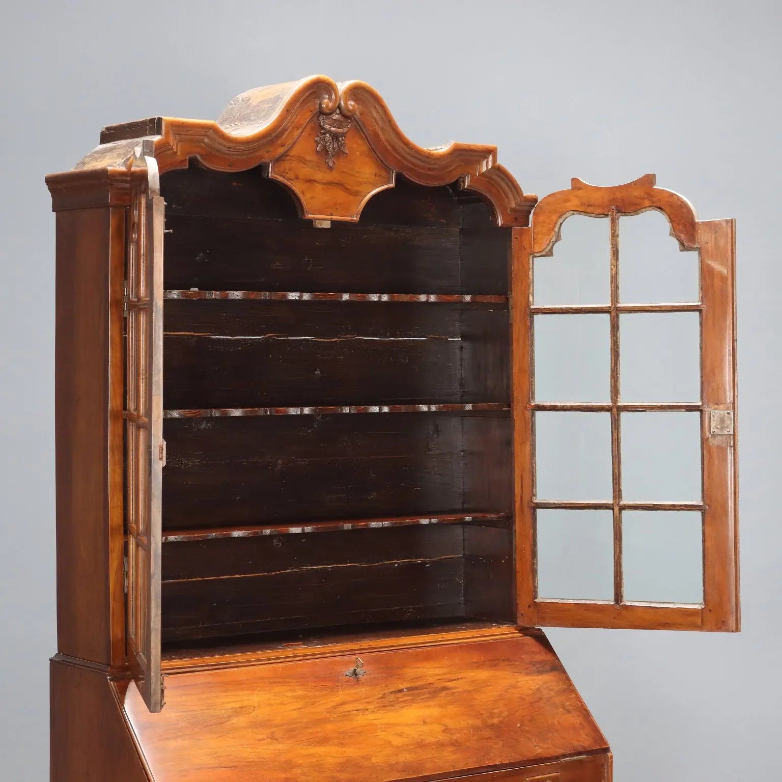 Antique Trumeau Walnut Leafy Carvings Italy XX Century - Northern Europe, XX Century | Antiques | Drop-Leaf Secretaire & Secretaire