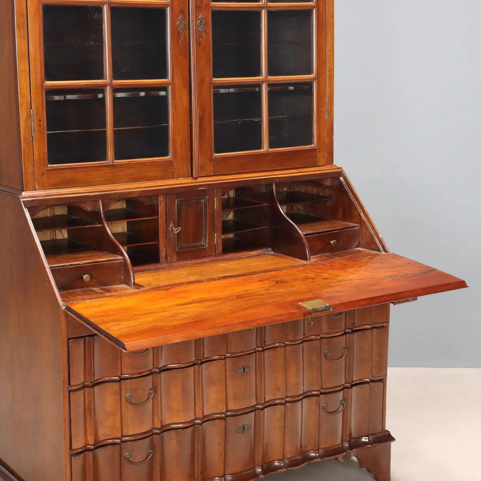 Antique Trumeau Walnut Leafy Carvings Italy XX Century - Northern Europe, XX Century | Antiques | Drop-Leaf Secretaire & Secretaire