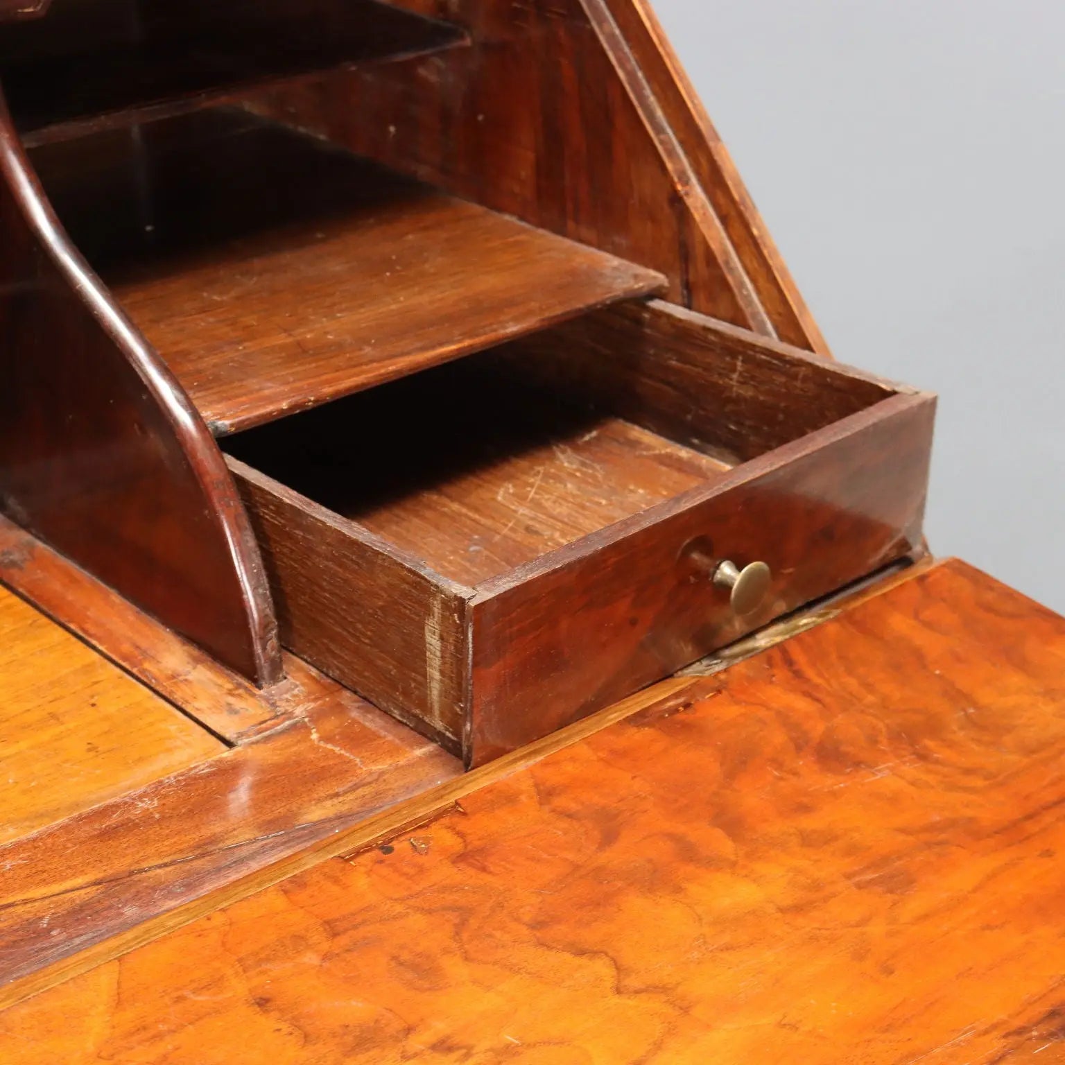 Antique Trumeau Walnut Leafy Carvings Italy XX Century - Northern Europe, XX Century | Antiques | Drop-Leaf Secretaire & Secretaire