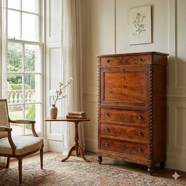 Antique Secrétaire Mahogany Leather Drawer Italy XIX Century - Piedmont, XIX Century | Antiques | Drop-Leaf Secretaire & Secretaire