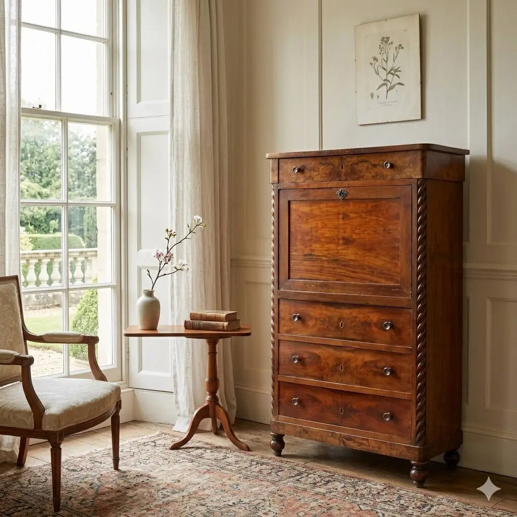 Antique Secrétaire Mahogany Leather Drawer Italy XIX Century - Piedmont, XIX Century | Antiques | Drop-Leaf Secretaire & Secretaire