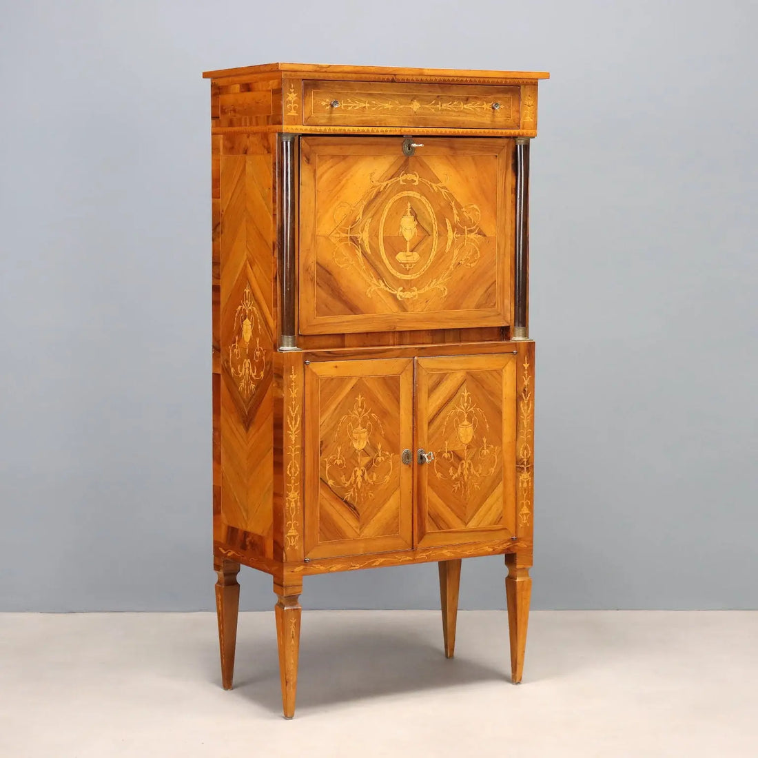 Antique Secrétaire Empire Style Walnut Maple Inlays XX Century