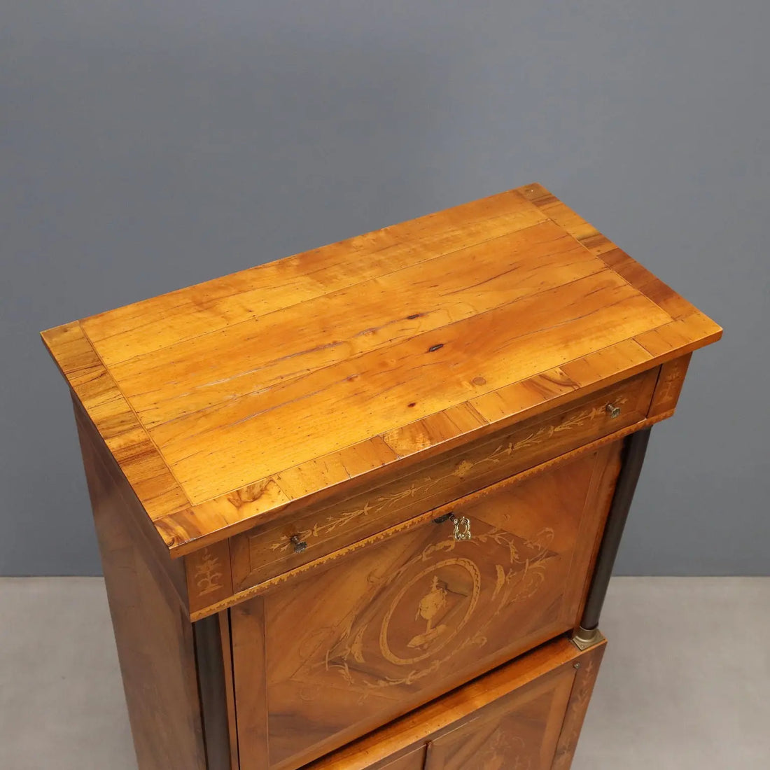 Antique Secrétaire Empire Style Walnut Maple Inlays XX Century