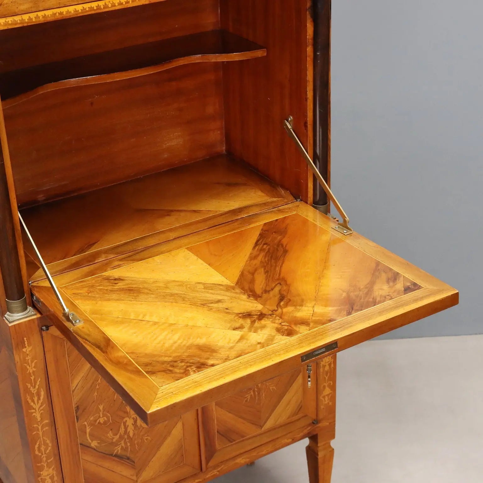 Antique Secrétaire Empire Style Walnut Maple Inlays XX Century
