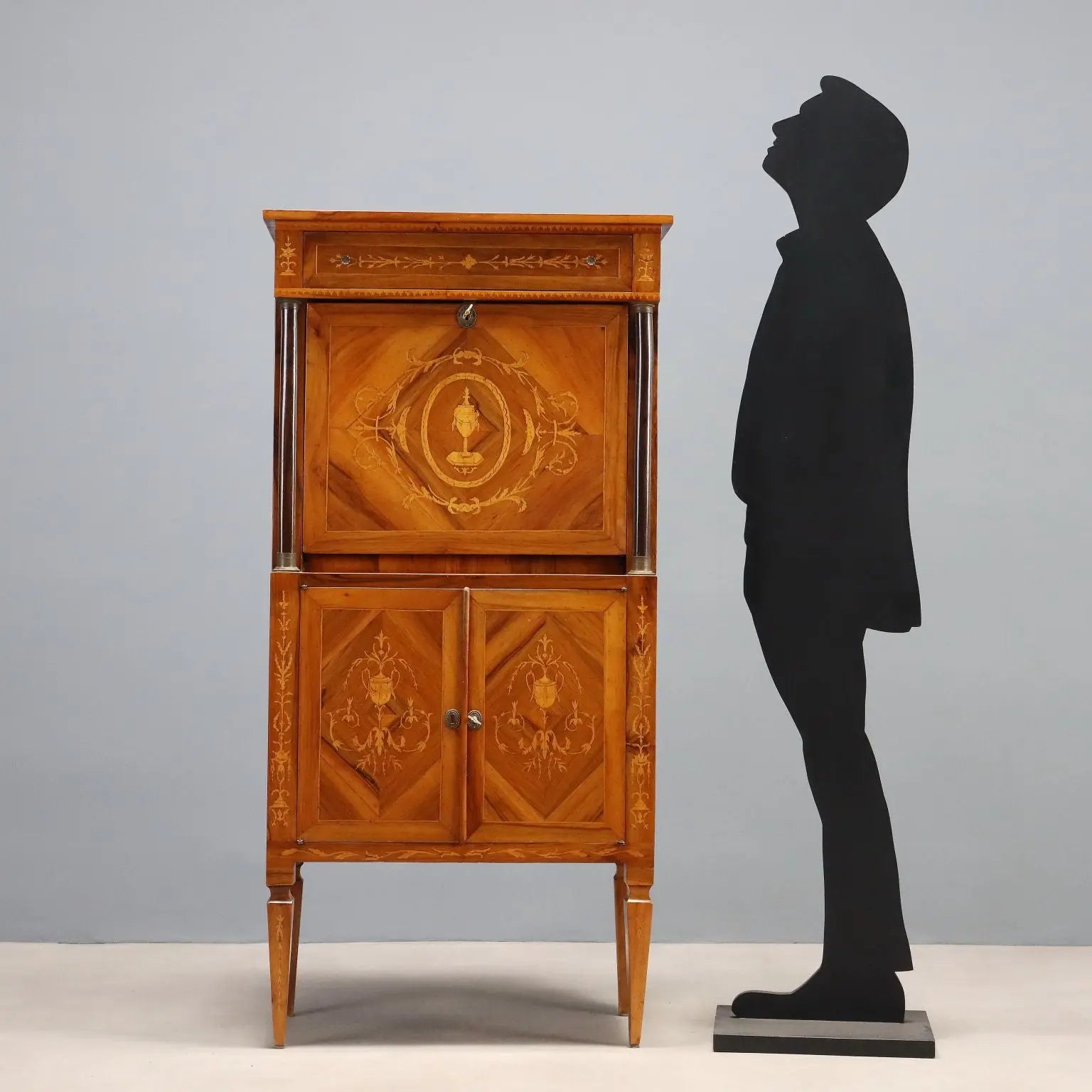 Antique Secrétaire Empire Style Walnut Maple Inlays XX Century