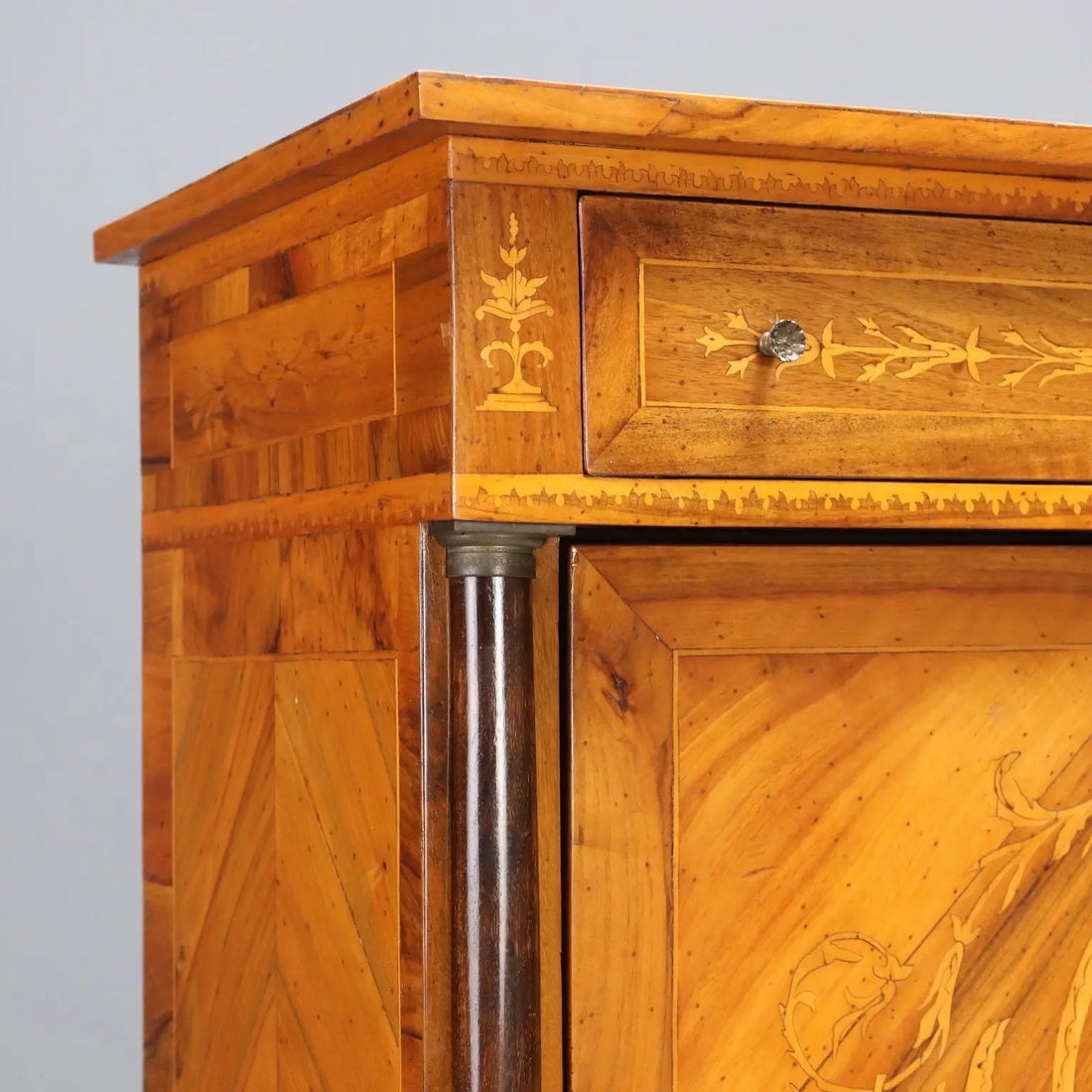 Antique Secrétaire Empire Style Walnut Maple Inlays XX Century