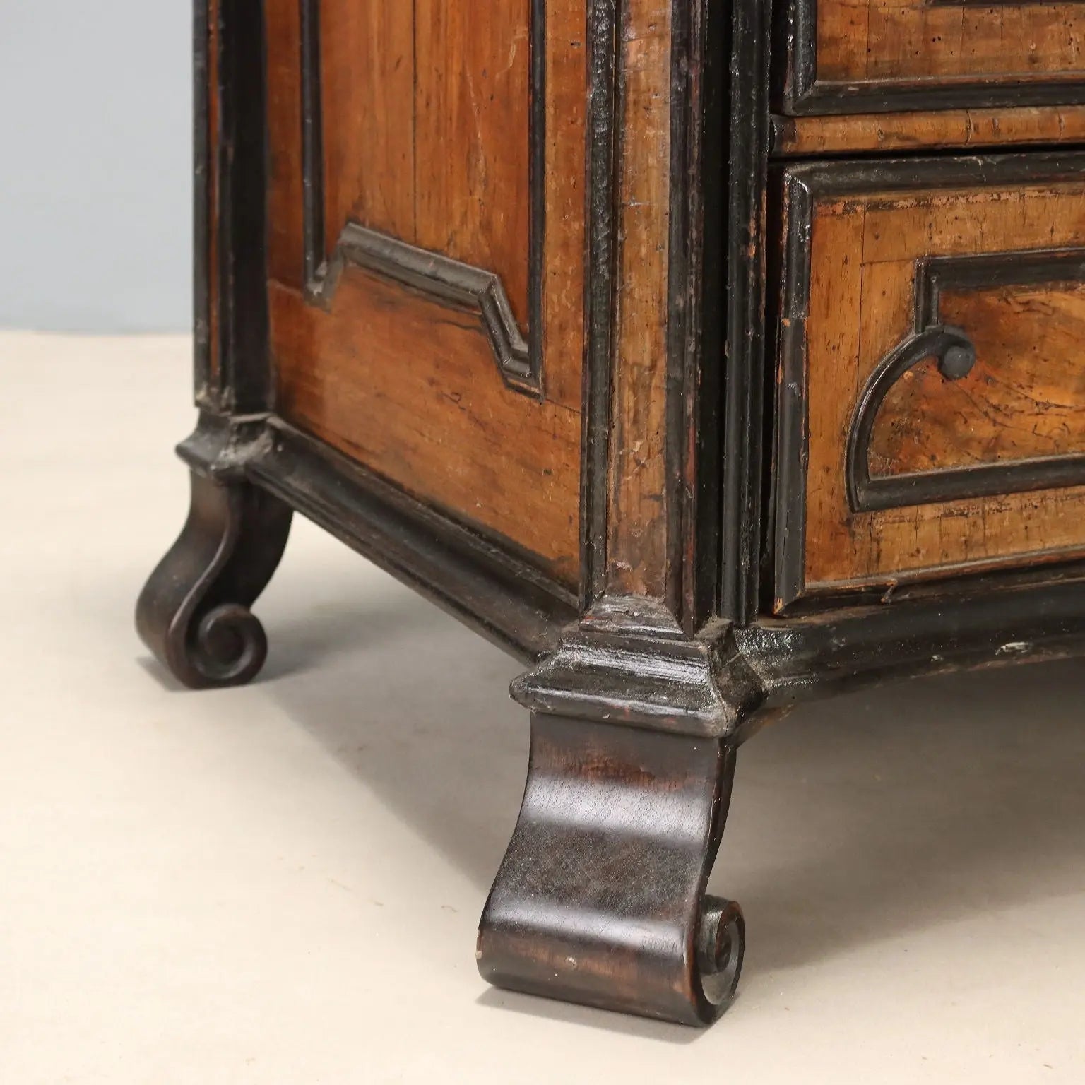 Antique Flap Cabinet Walnut Burl Bronze Drawers Italy XVIII Century
