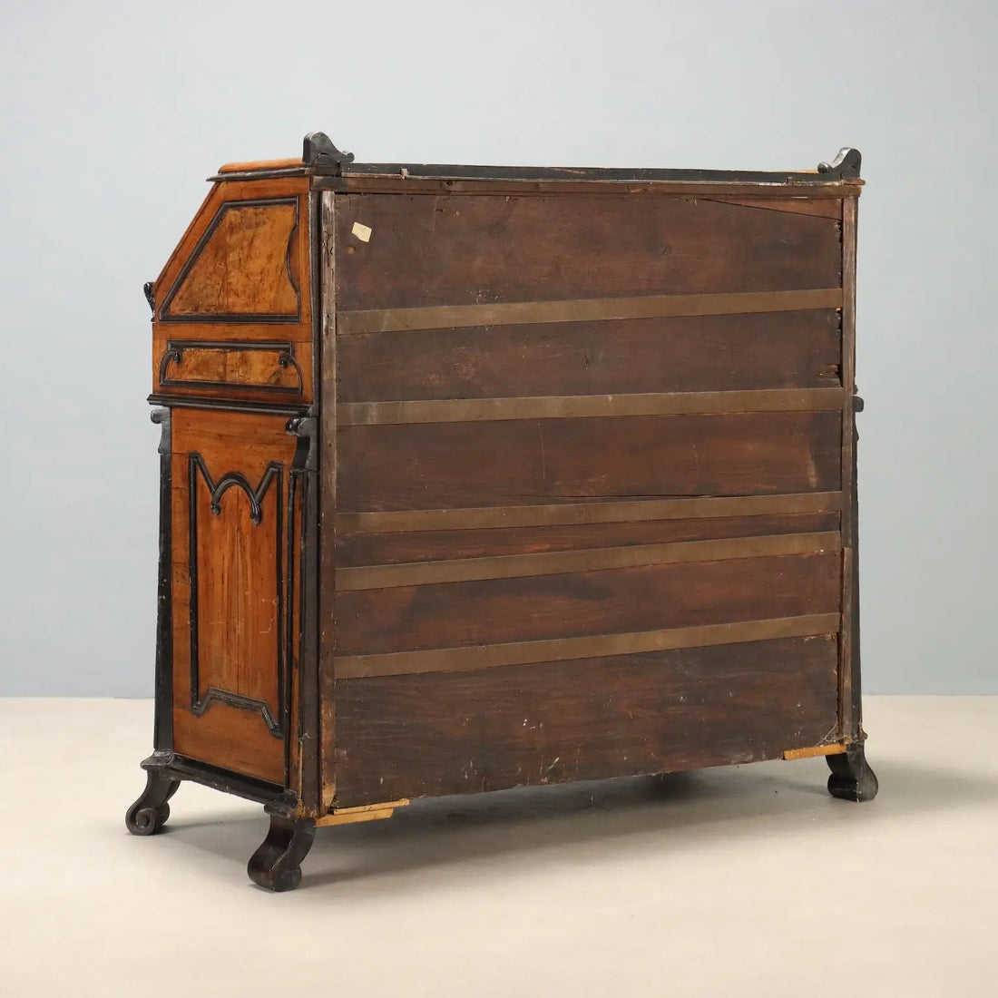 Antique Flap Cabinet Walnut Burl Bronze Drawers Italy XVIII Century