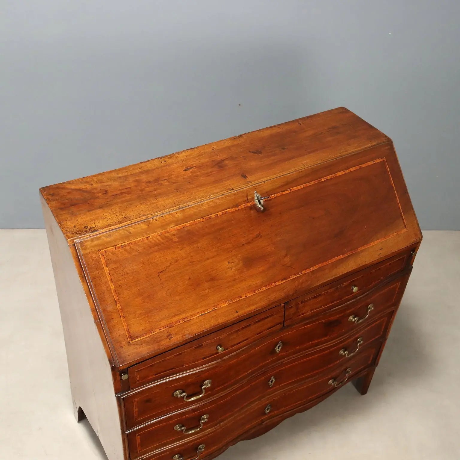 Antique Flap Cabinet Walnut Maple Inlays Italy Mid XVIII Century