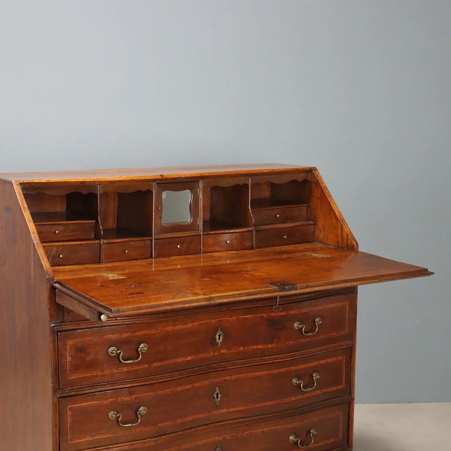 Antique Flap Cabinet Walnut Maple Inlays Italy Mid XVIII Century