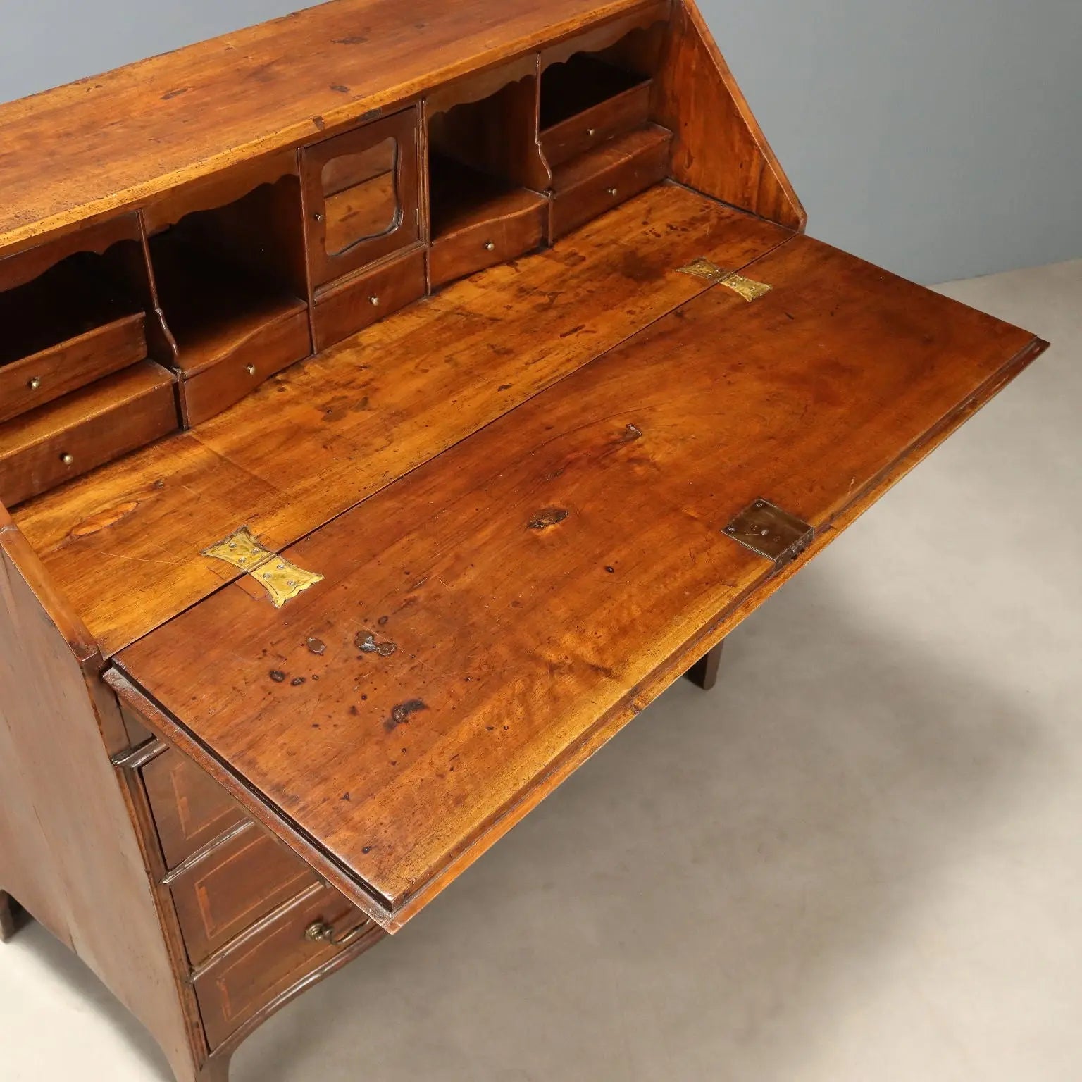 Antique Flap Cabinet Walnut Maple Inlays Italy Mid XVIII Century