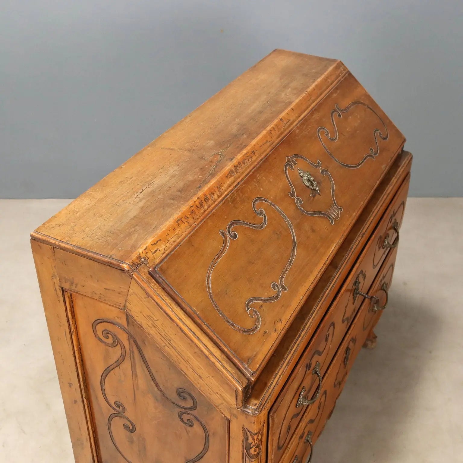 Walnut Bureau with 18th-Century Piedmontese Carvings