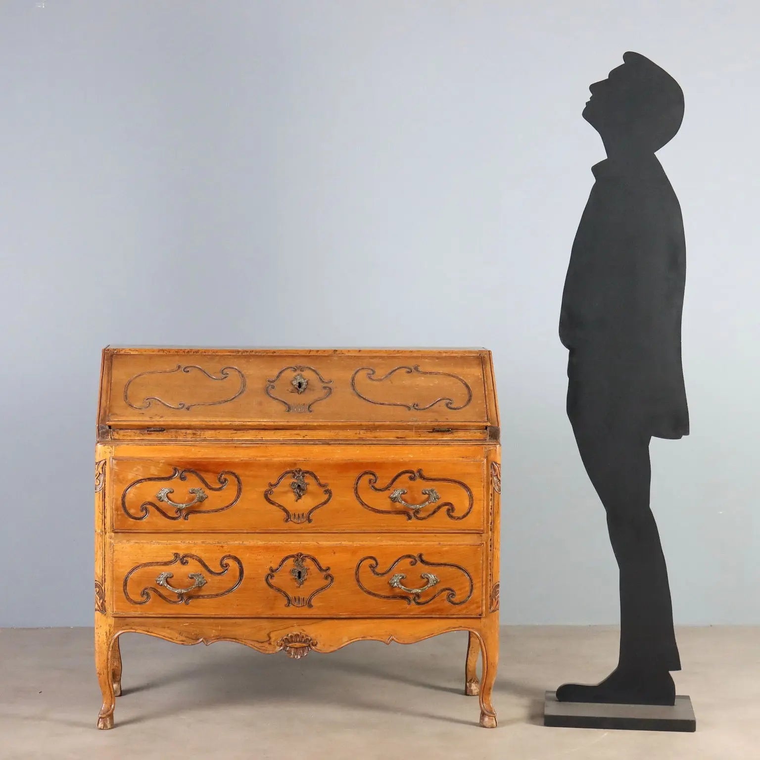Walnut Bureau with 18th-Century Piedmontese Carvings