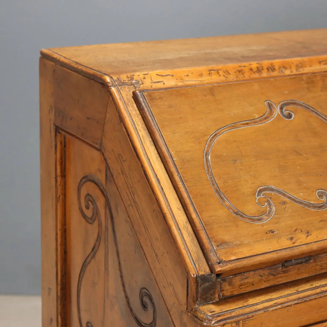 Walnut Bureau with 18th-Century Piedmontese Carvings