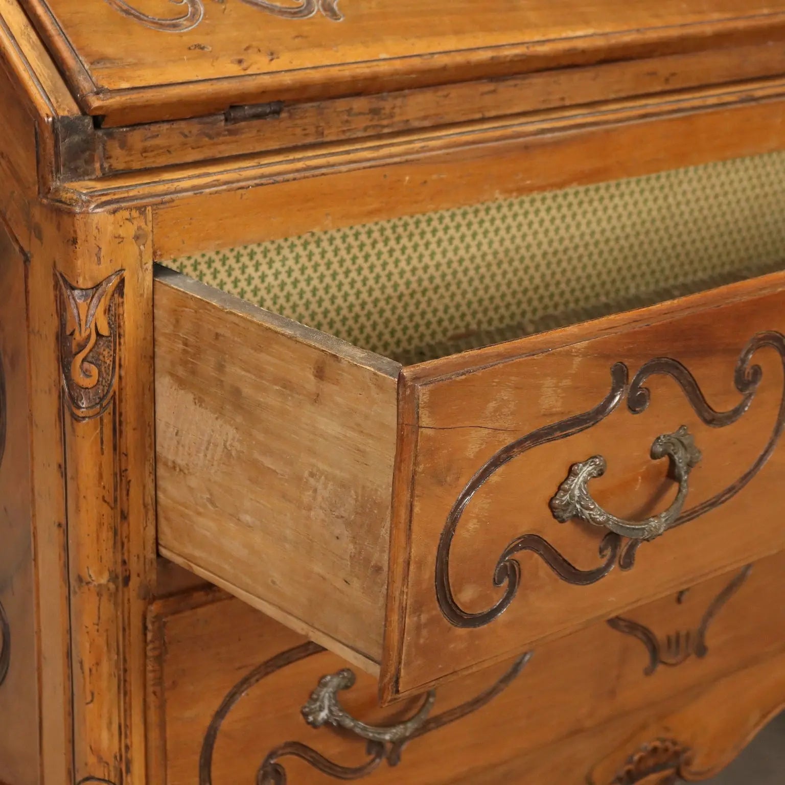 Walnut Bureau with 18th-Century Piedmontese Carvings