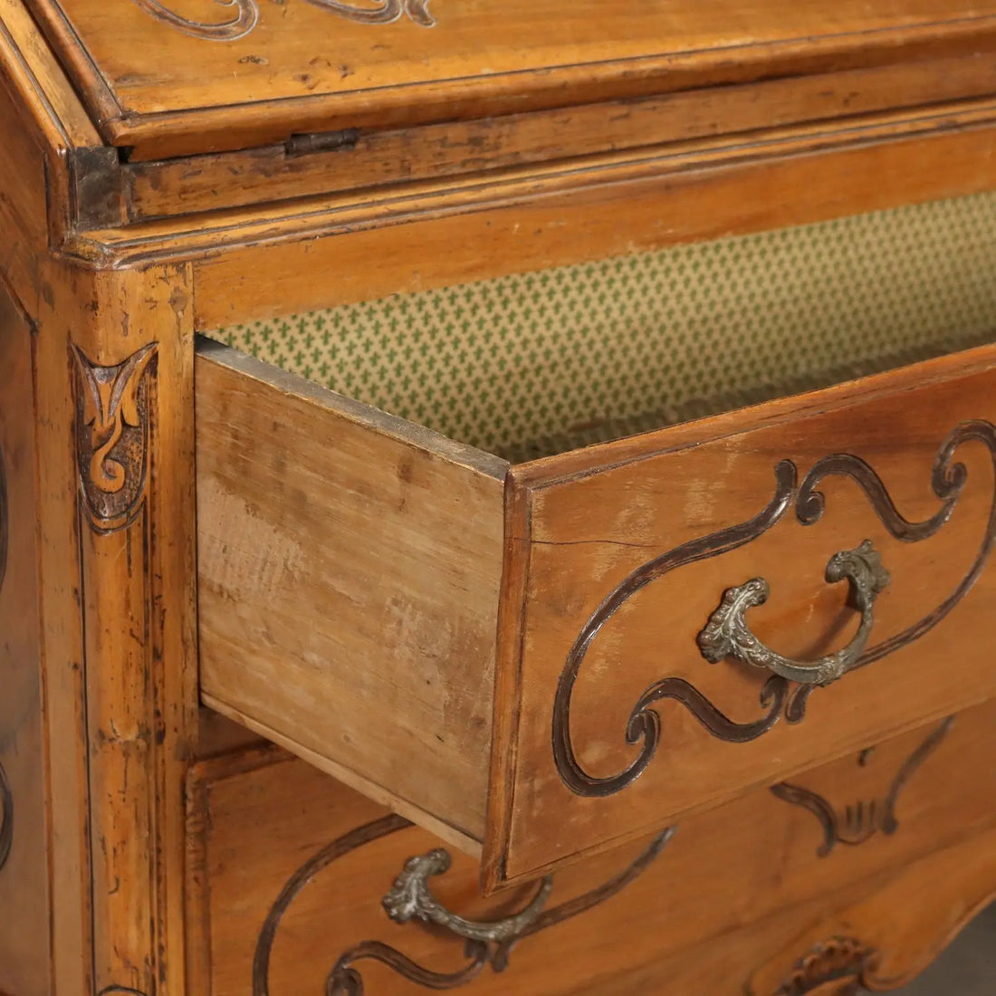 Walnut Bureau with 18th-Century Piedmontese Carvings