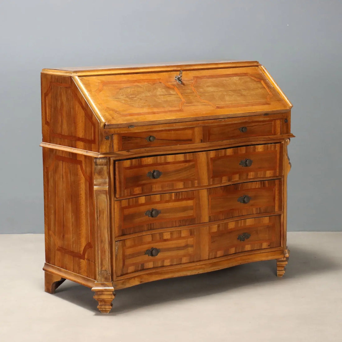 Antique Cabinet Cherrywood Flap Door 3 Drawers Italy XX Century