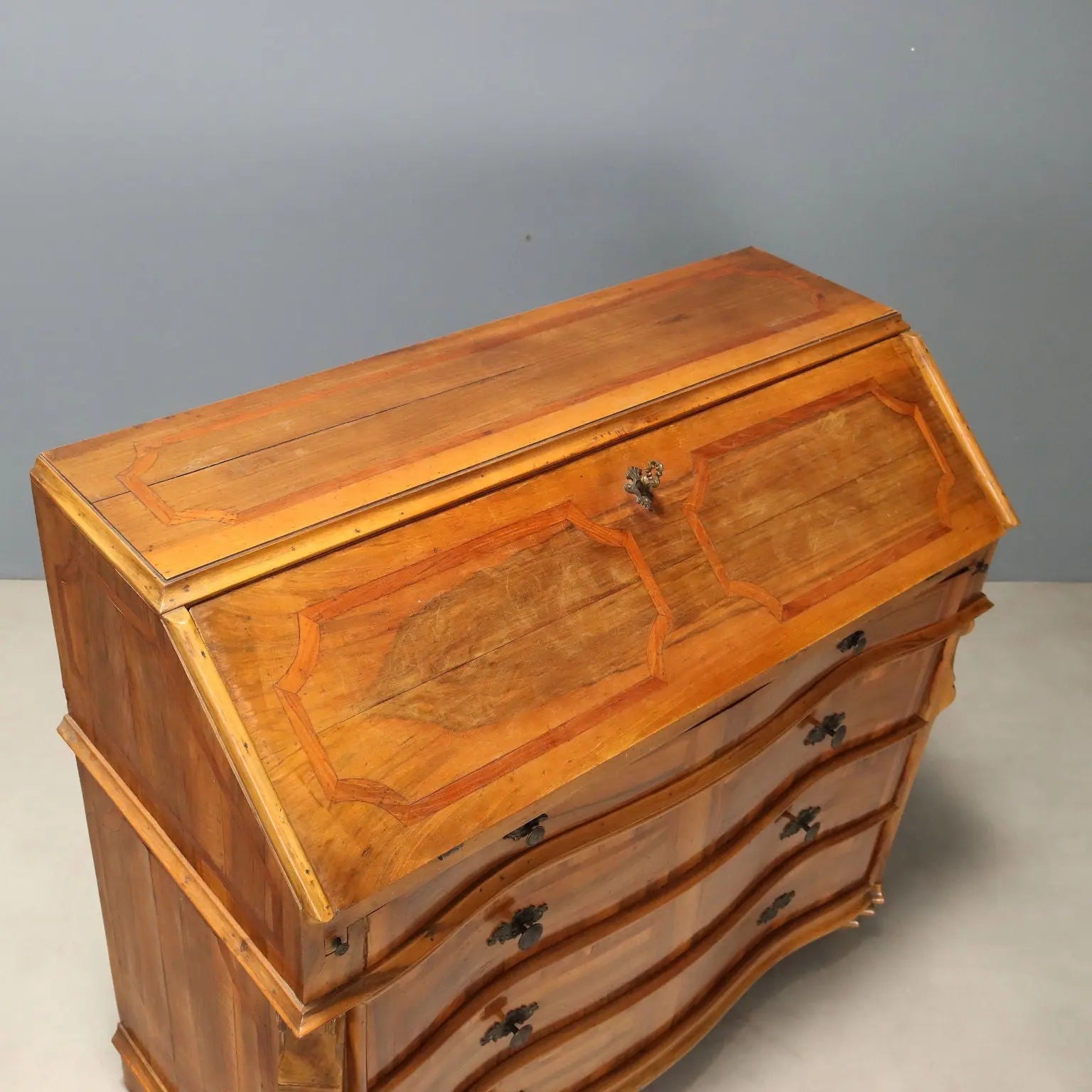 Antique Cabinet Cherrywood Flap Door 3 Drawers Italy XX Century