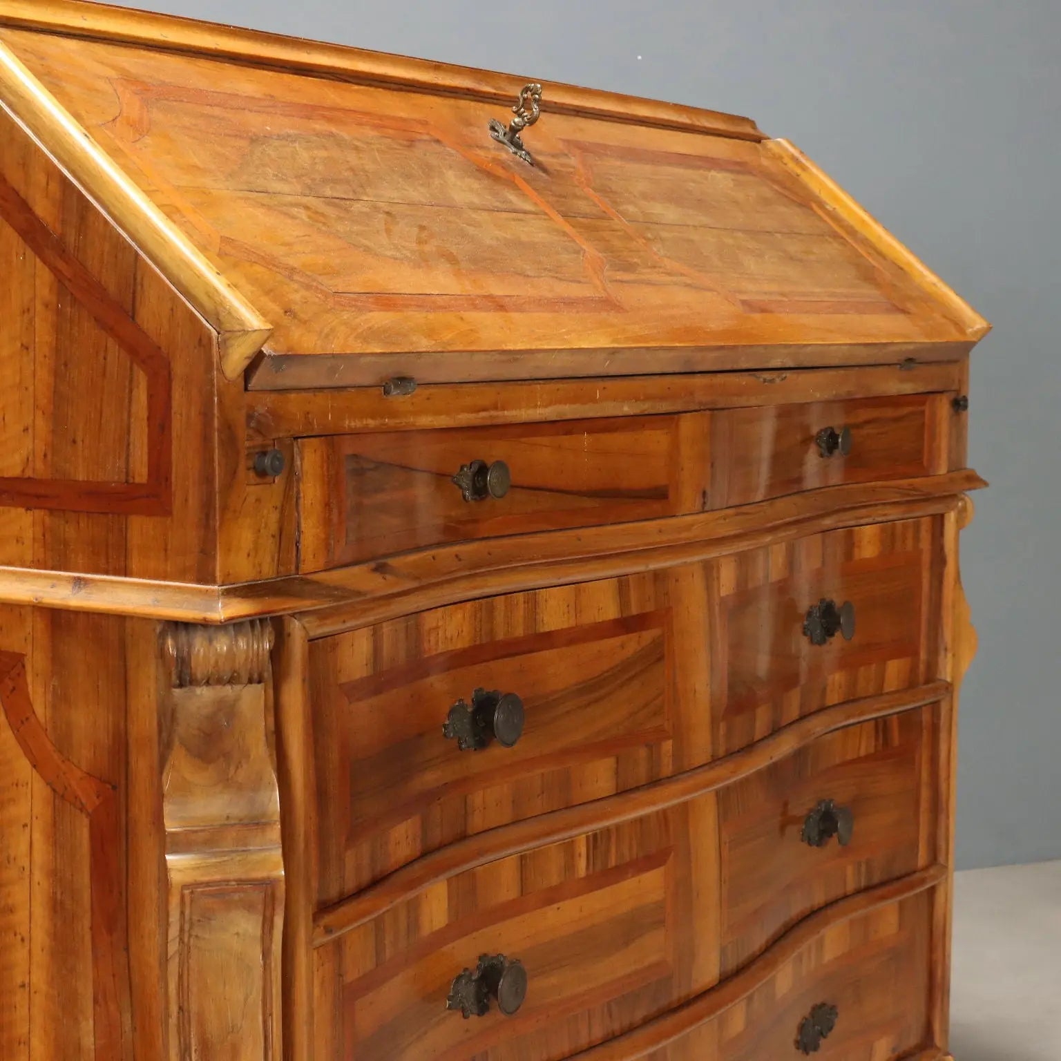 Antique Cabinet Cherrywood Flap Door 3 Drawers Italy XX Century