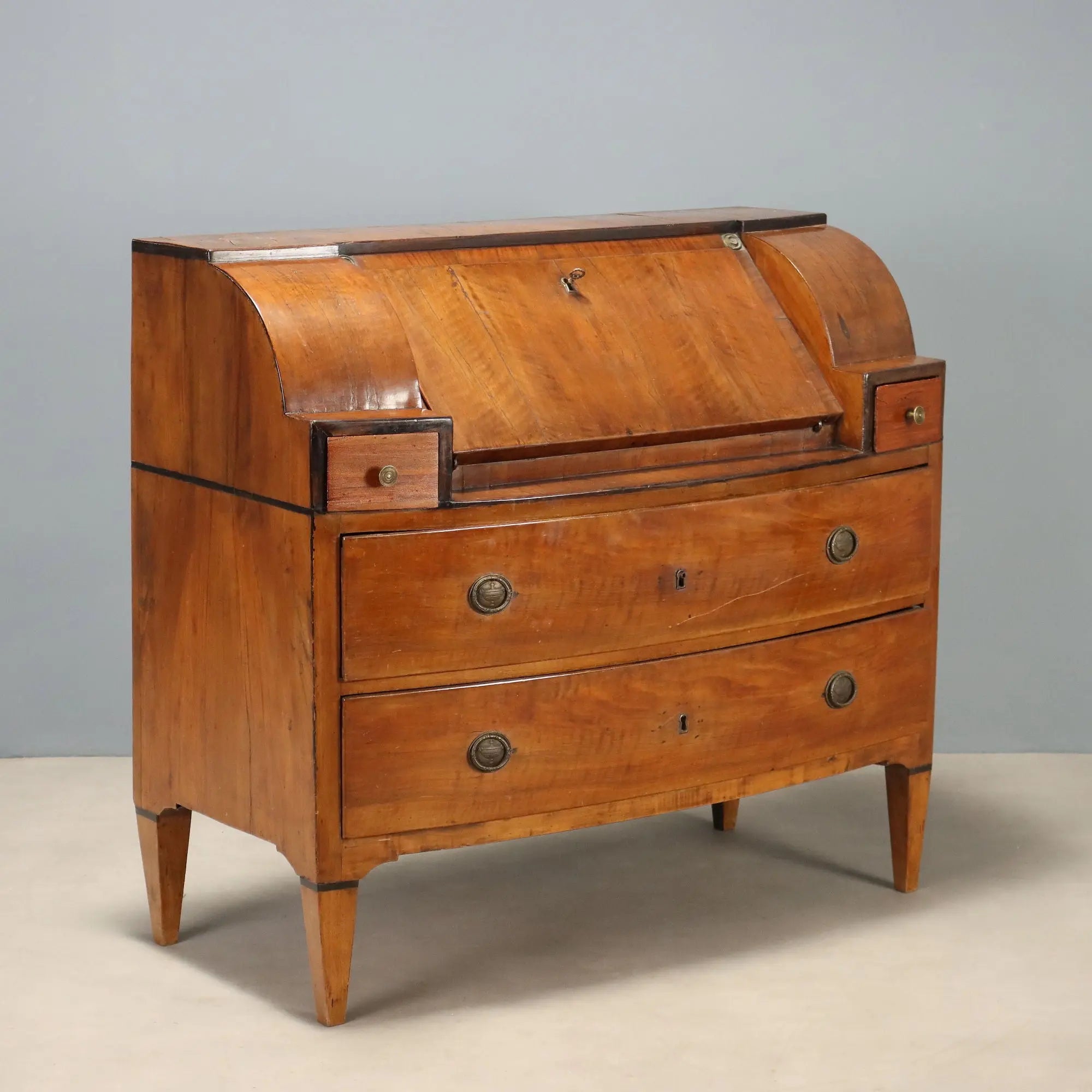 Antique Flap Cabinet Walnut Ebony Painted Wood XIX Century