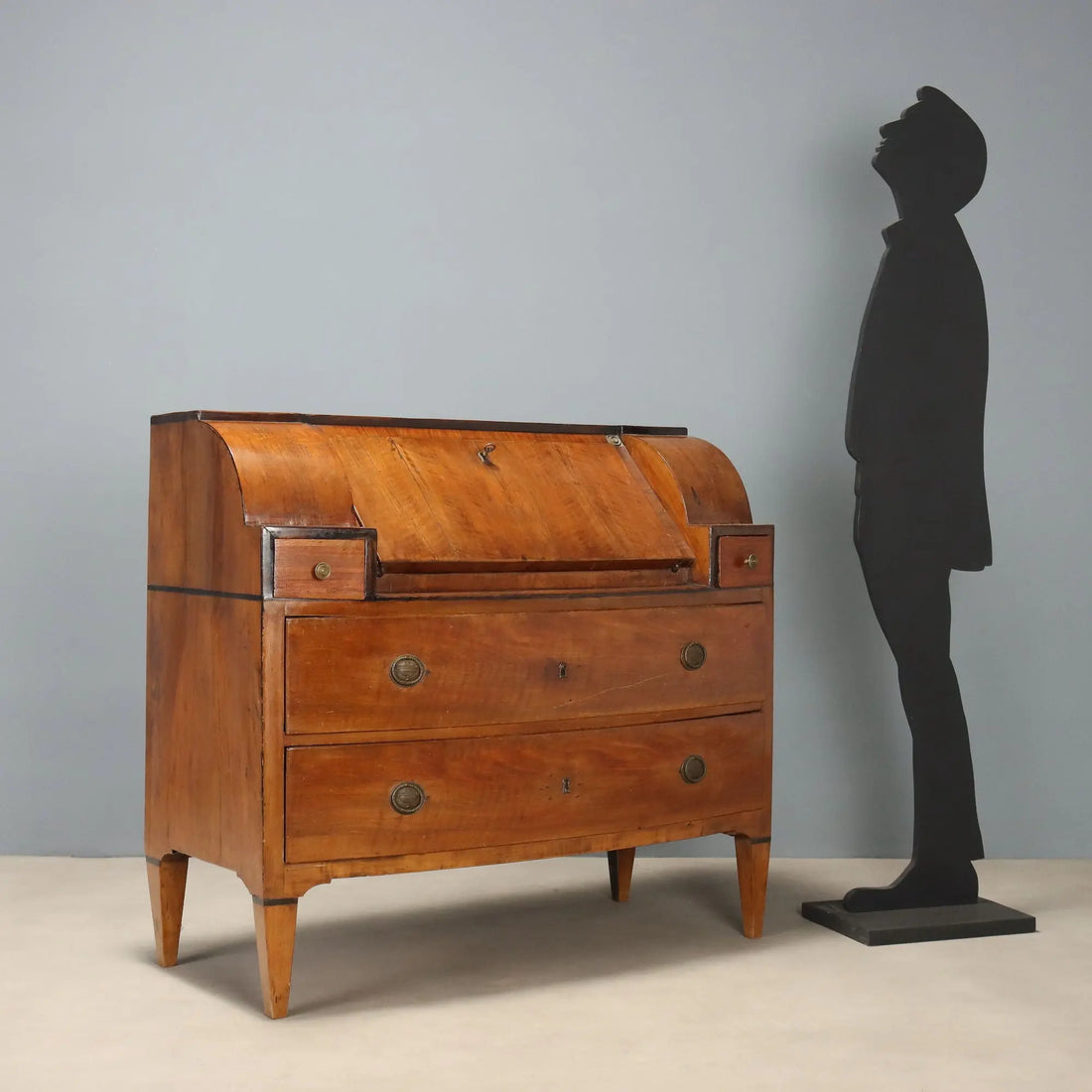 Antique Flap Cabinet Walnut Ebony Painted Wood XIX Century