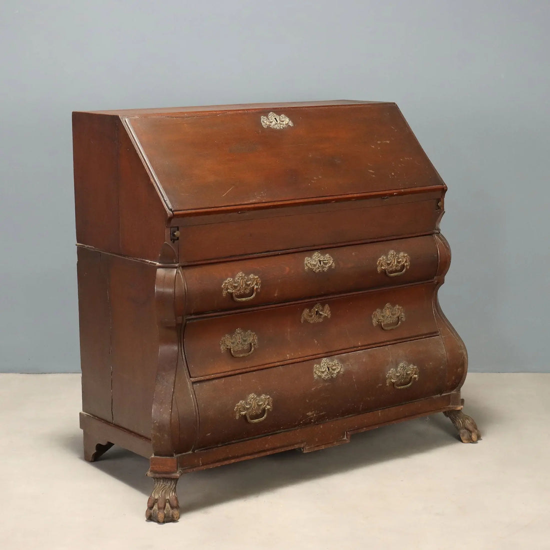 Antique Flap Cabinet Oak with Decorations Bronze Netherlands XIX Century