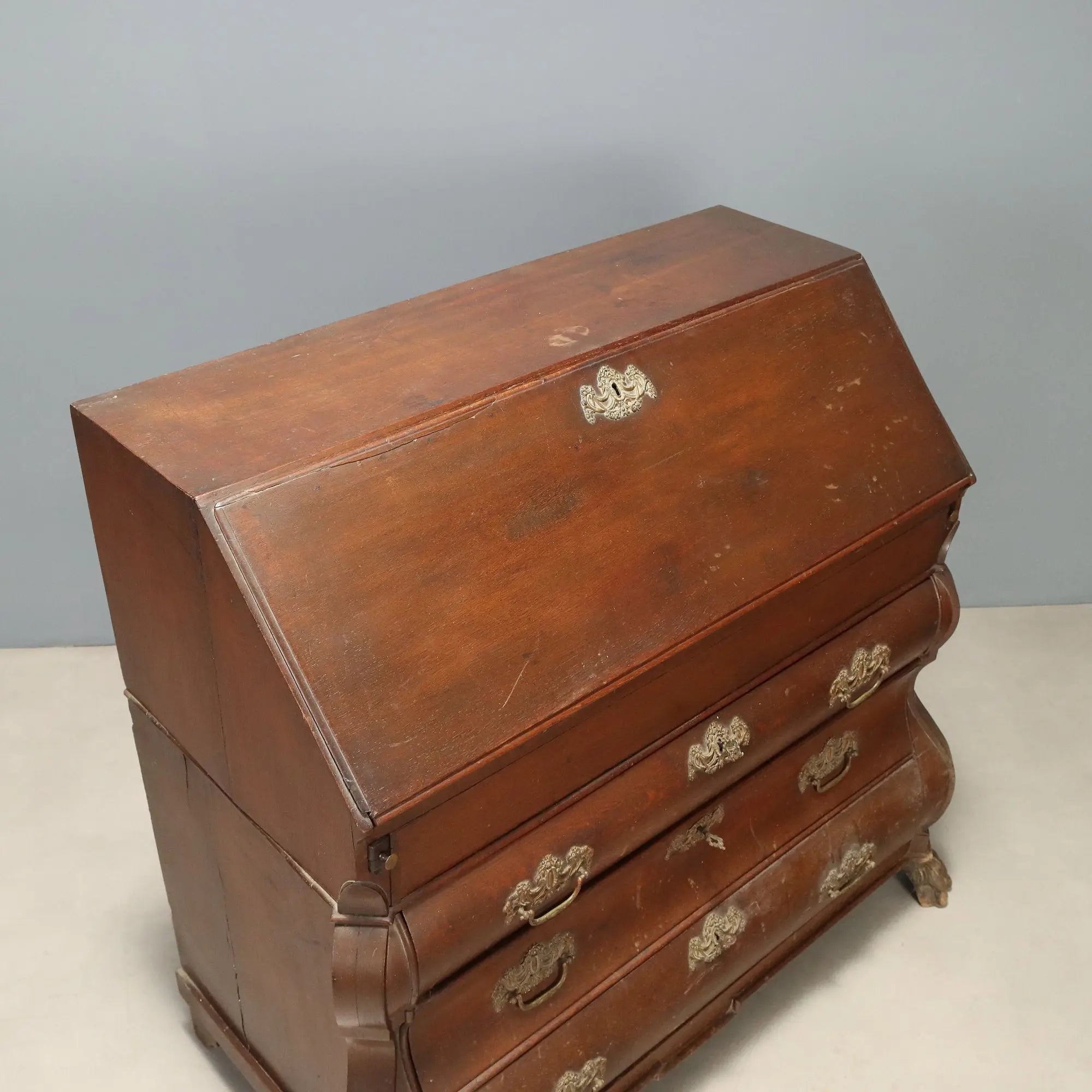 Antique Flap Cabinet Oak with Decorations Bronze Netherlands XIX Century