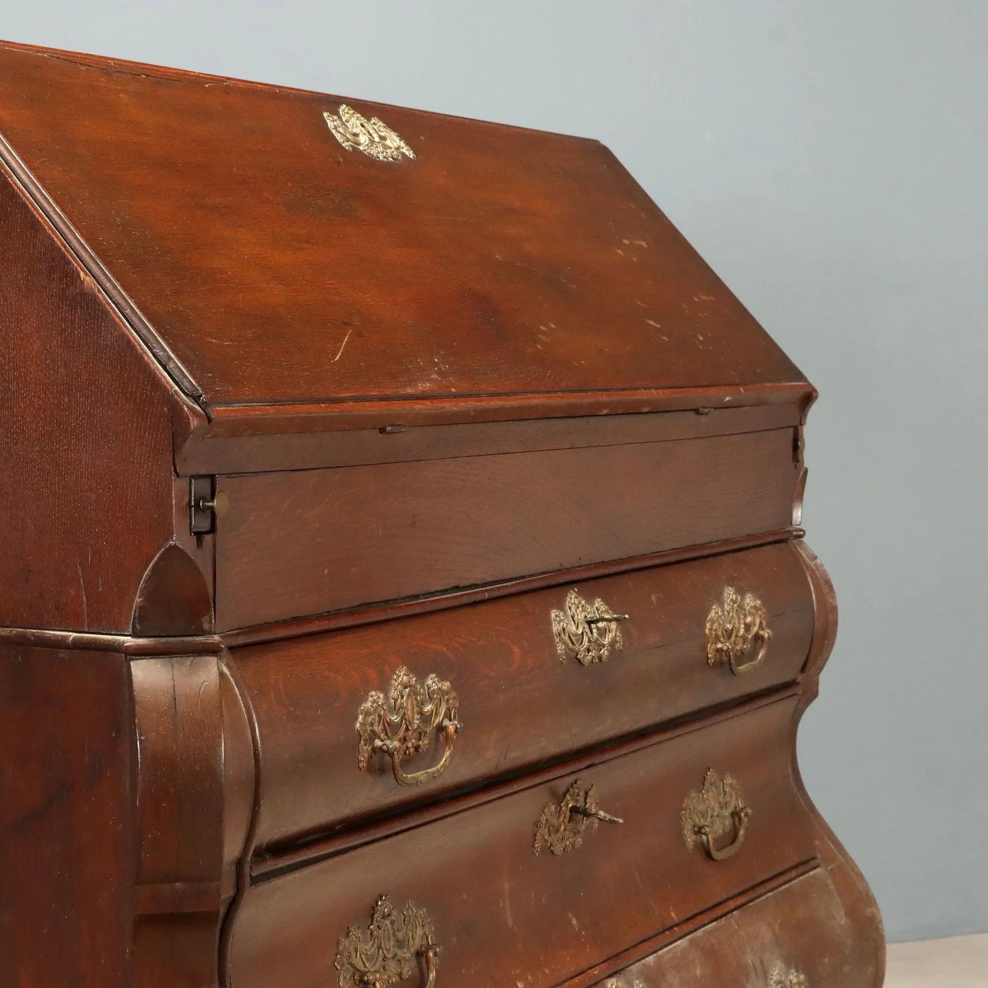 Antique Flap Cabinet Oak with Decorations Bronze Netherlands XIX Century