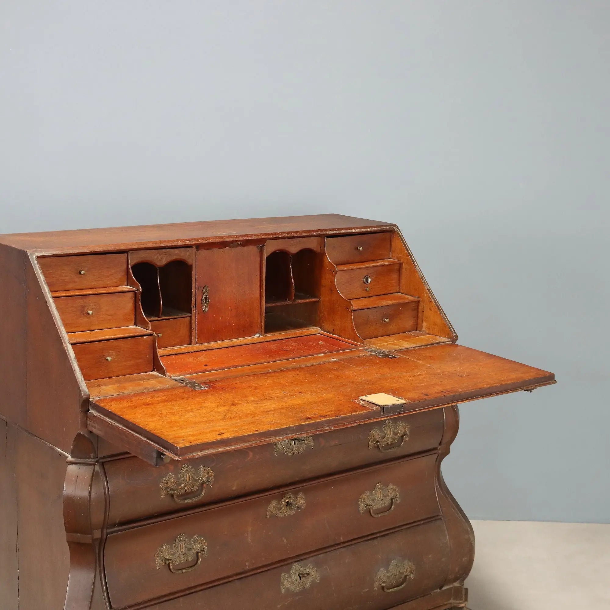 Antique Flap Cabinet Oak with Decorations Bronze Netherlands XIX Century