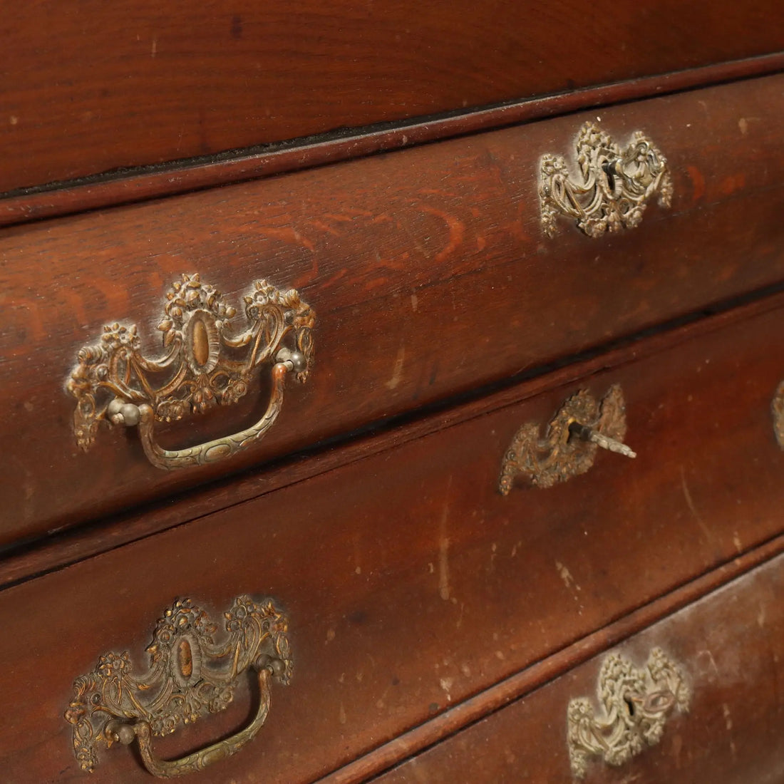 Antique Flap Cabinet Oak with Decorations Bronze Netherlands XIX Century