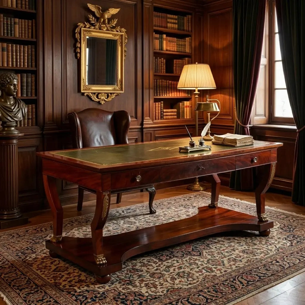 Antique Writing Desk Bureau Plat Empire Italy '900 Mahogany Veneered - Italy, XX Century | Antiques | Desks & Writing Desks