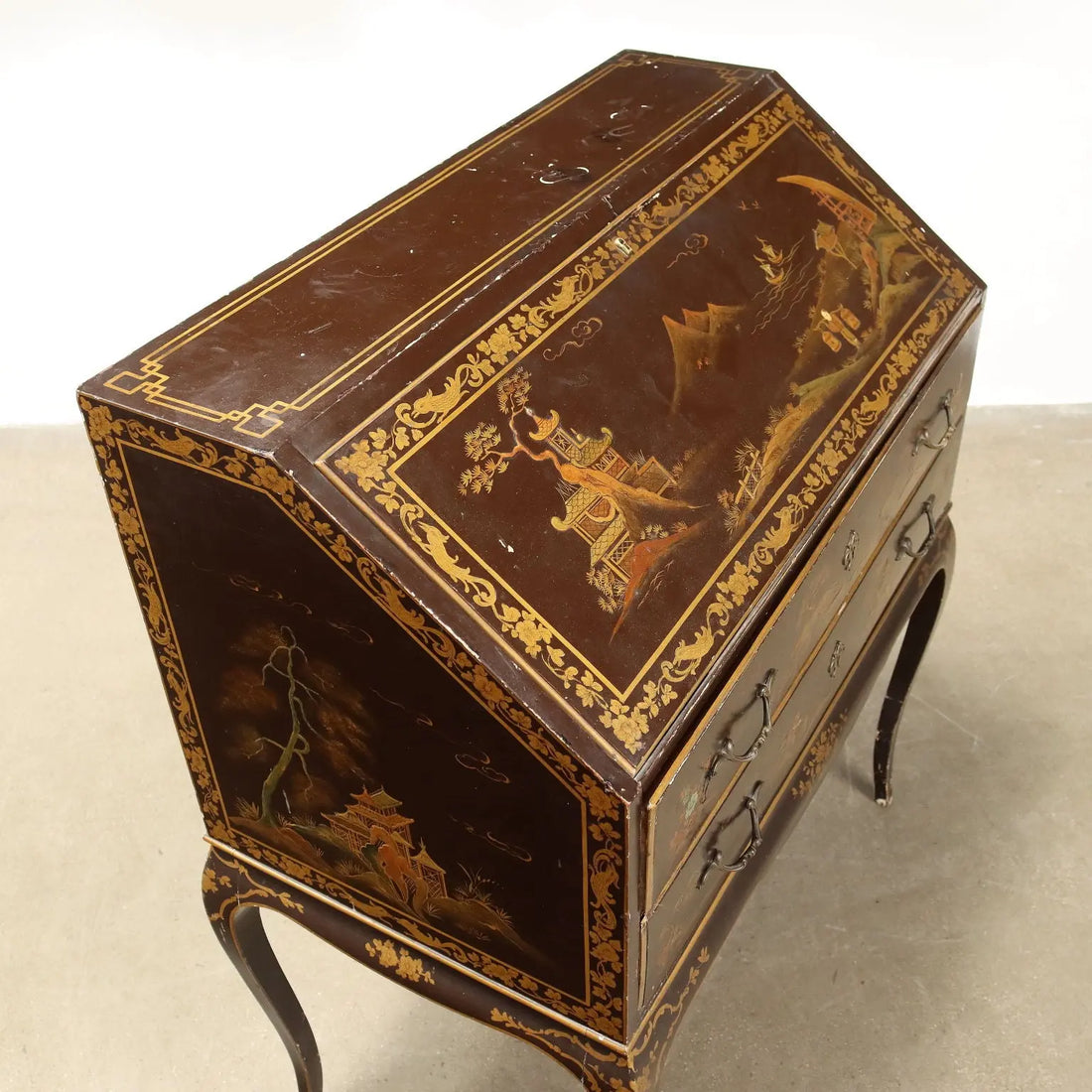 Antique Drop Leaf Cabinet Chinoiserie Walnut Italy XX Century - Italy, XX Century | Antiques | Drop-Leaf Secretaire & Secretaire