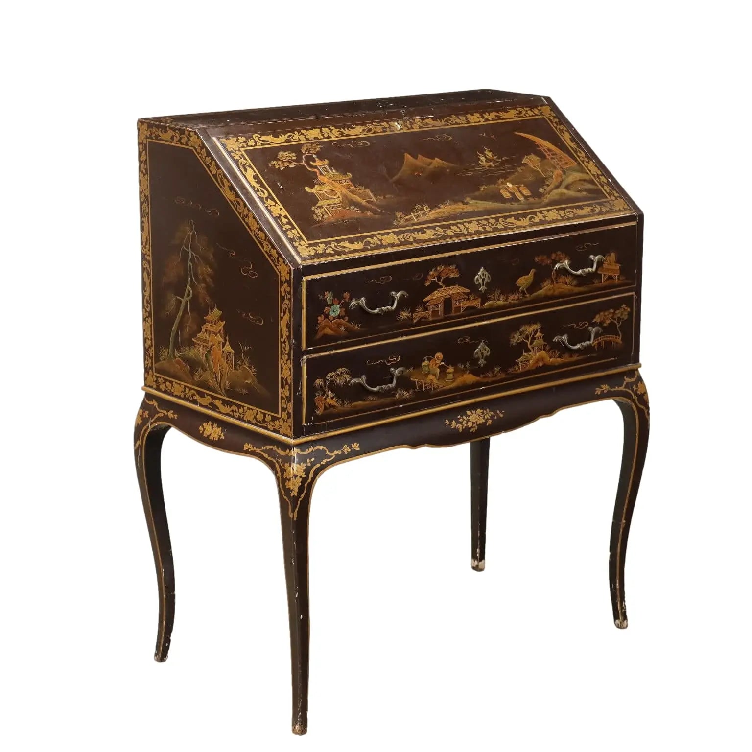 Antique Drop Leaf Cabinet Chinoiserie Walnut Italy XX Century - Italy, XX Century | Antiques | Drop-Leaf Secretaire & Secretaire