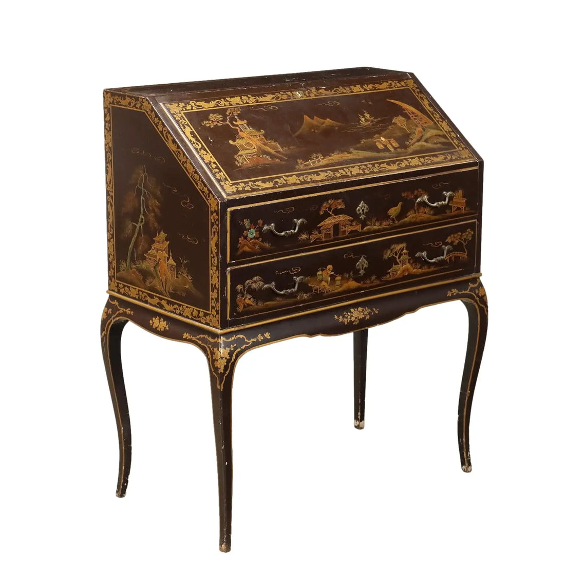 Antique Drop Leaf Cabinet Chinoiserie Walnut Italy XX Century - Italy, XX Century | Antiques | Drop-Leaf Secretaire & Secretaire
