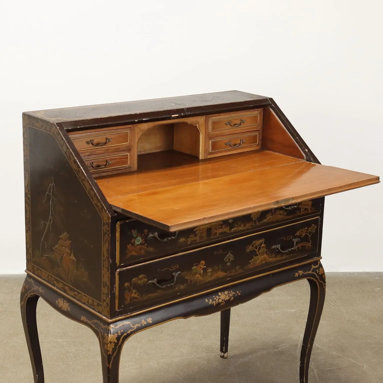 Antique Drop Leaf Cabinet Chinoiserie Walnut Italy XX Century - Italy, XX Century | Antiques | Drop-Leaf Secretaire & Secretaire