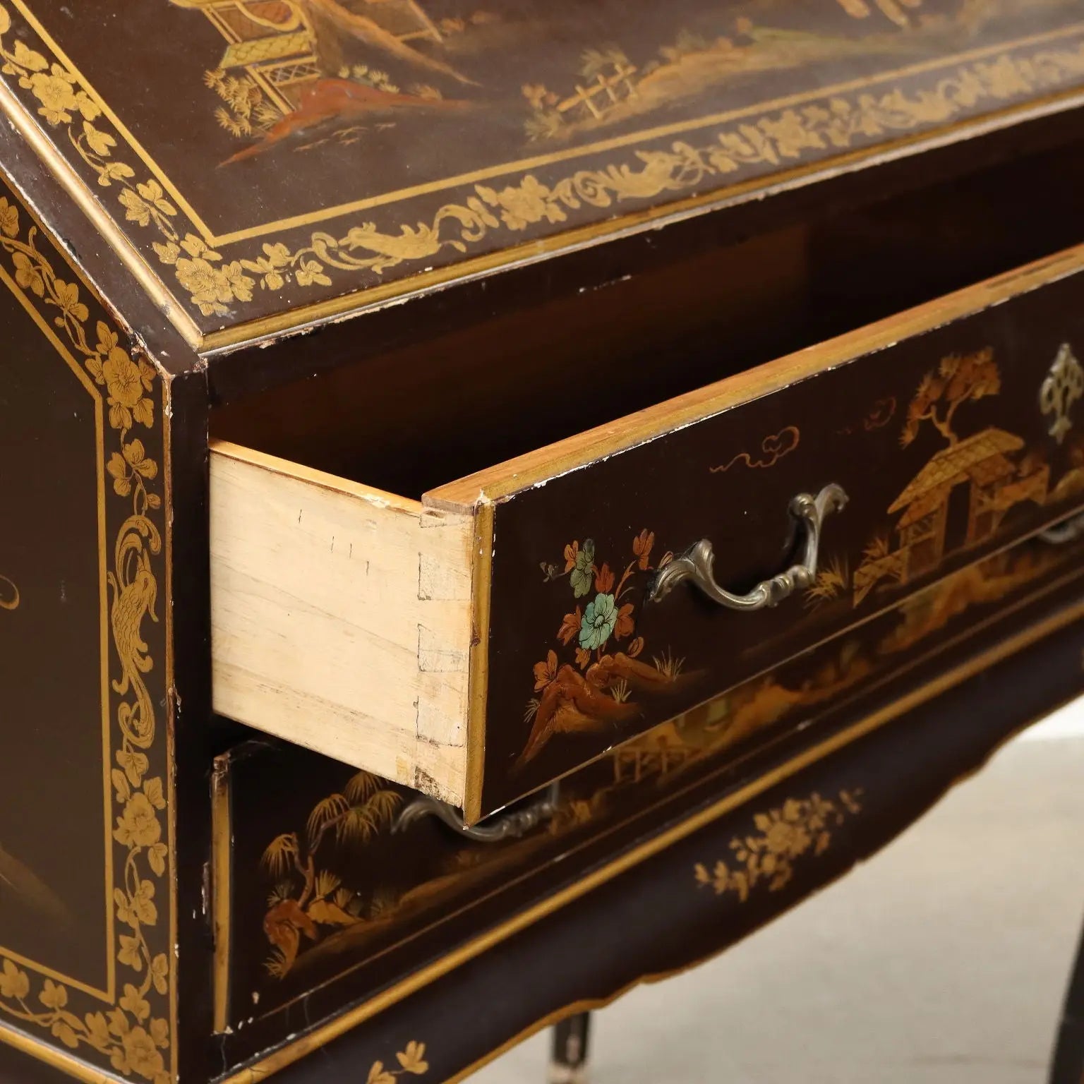 Antique Drop Leaf Cabinet Chinoiserie Walnut Italy XX Century - Italy, XX Century | Antiques | Drop-Leaf Secretaire & Secretaire