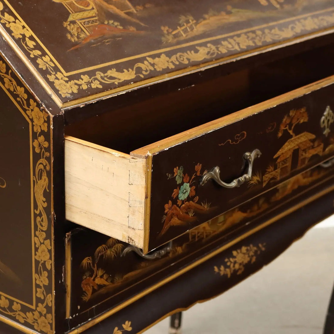 Antique Drop Leaf Cabinet Chinoiserie Walnut Italy XX Century - Italy, XX Century | Antiques | Drop-Leaf Secretaire & Secretaire