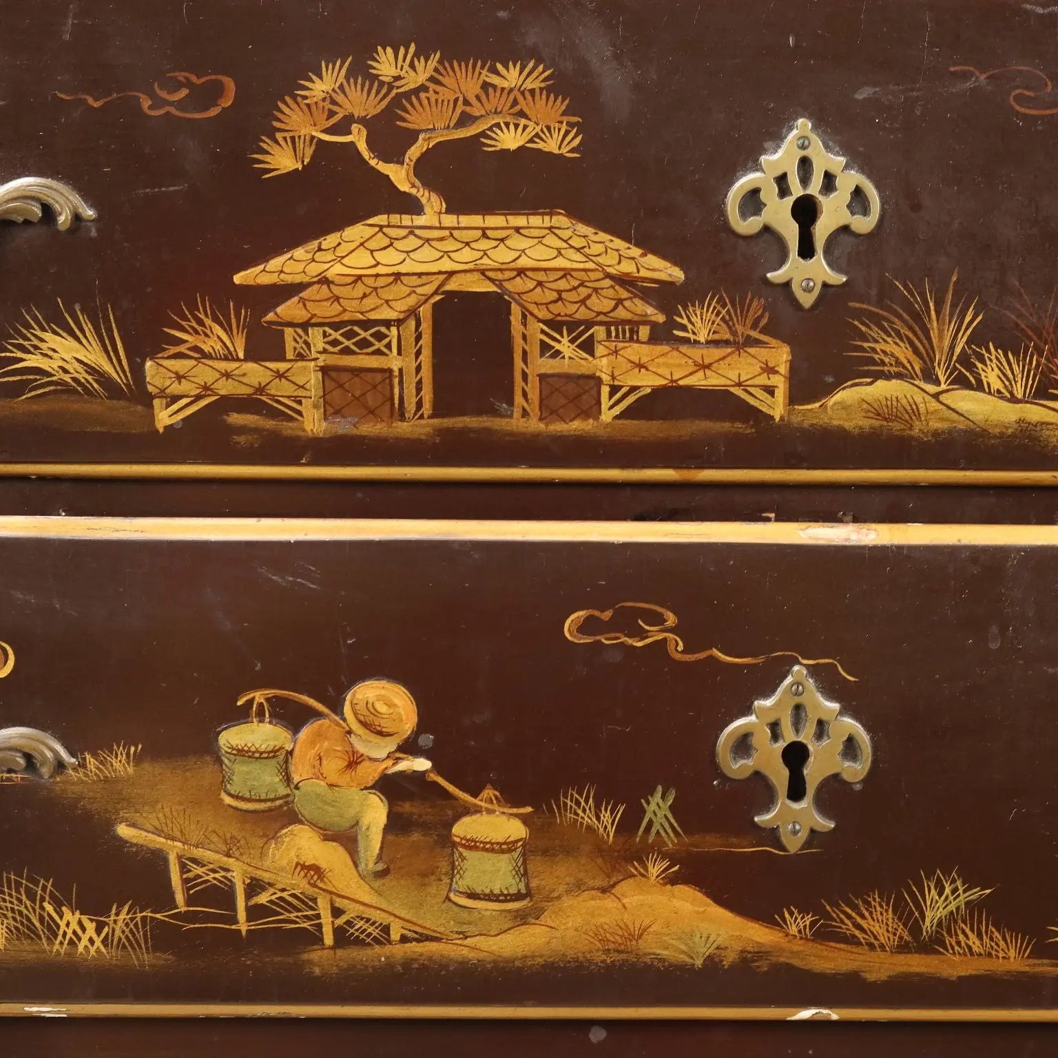 Antique Drop Leaf Cabinet Chinoiserie Walnut Italy XX Century - Italy, XX Century | Antiques | Drop-Leaf Secretaire & Secretaire