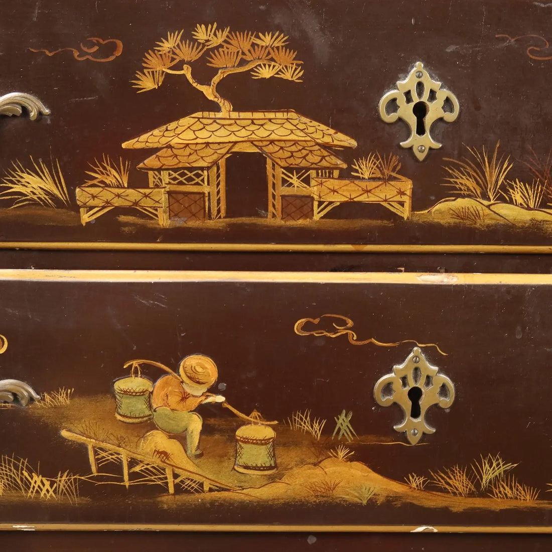 Antique Drop Leaf Cabinet Chinoiserie Walnut Italy XX Century - Italy, XX Century | Antiques | Drop-Leaf Secretaire & Secretaire