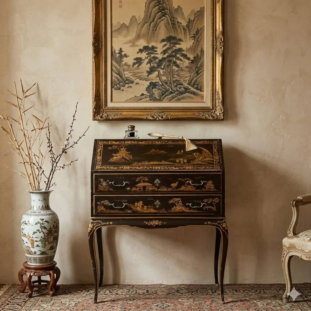 Antique Drop Leaf Cabinet Chinoiserie Walnut Italy XX Century - Italy, XX Century | Antiques | Drop-Leaf Secretaire & Secretaire