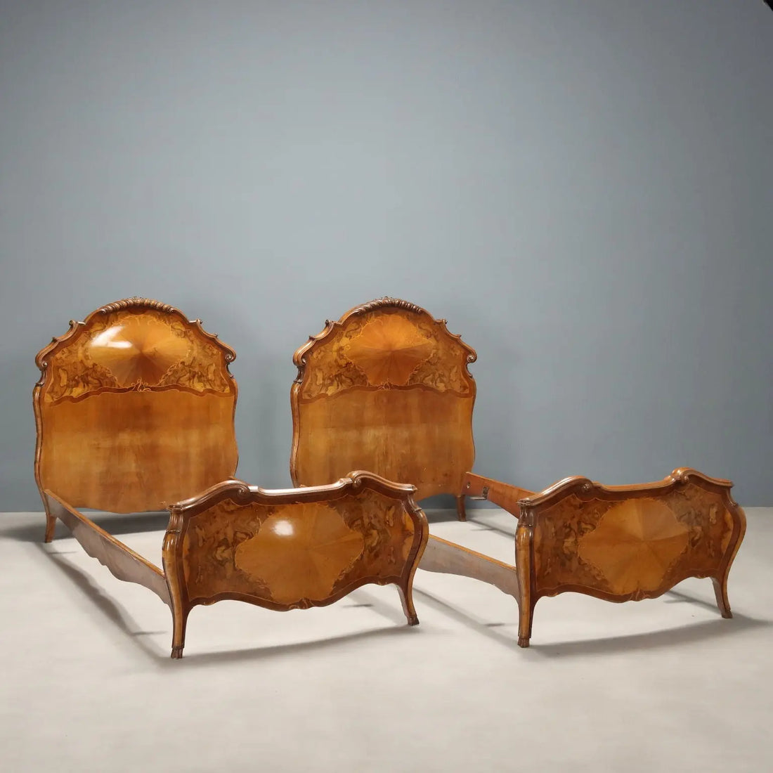 Antique Single Beds Baroque Style Various Woods XX Century - Antique Beds, Baroque Style | Antiques | Beds & Headboards