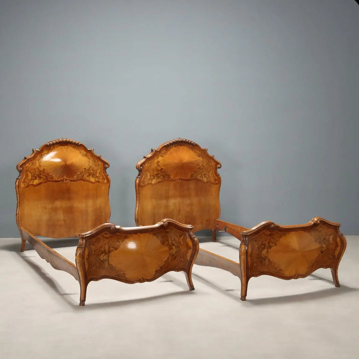 Antique Single Beds Baroque Style Various Woods XX Century - Antique Beds, Baroque Style | Antiques | Beds & Headboards