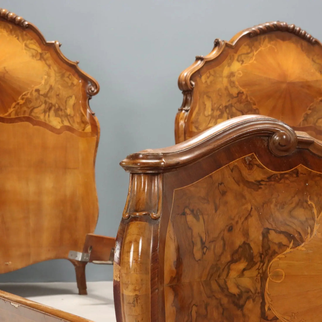 Antique Single Beds Baroque Style Various Woods XX Century - Antique Beds, Baroque Style | Antiques | Beds & Headboards