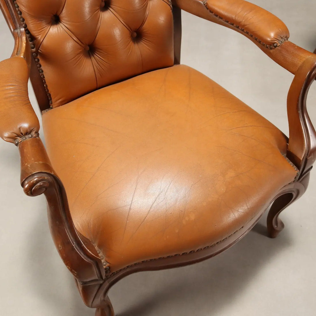 Antique Armchairs Walnut Leather Italy XX Century - Italy, XX Century | Antiques | Seating